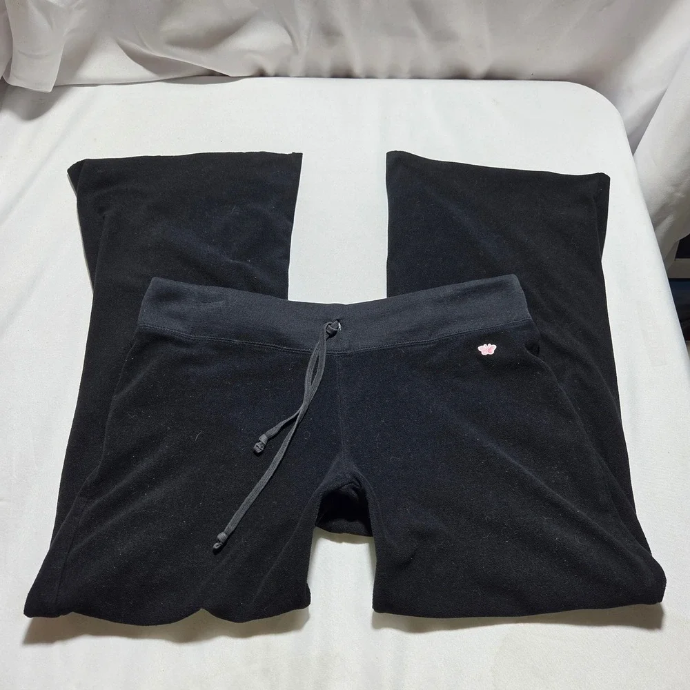 Aeropostale Black Fleece Lounge Pants‎ Butterfly Embroidery Wide Leg Small